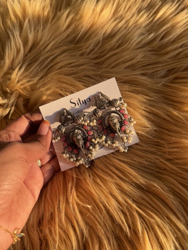 Ganesh Metal Earrings – Pink