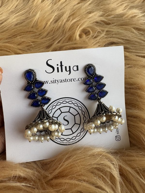 German oxidised jhumkas – Blue