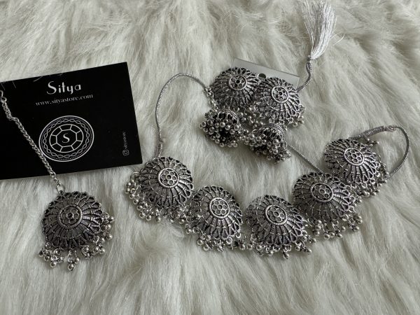 Chakra oxidised Chocker Set with tika