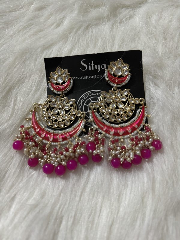 Pink Long Meena Chandbalis