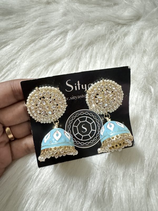 Sky blue meenakari jhumkas