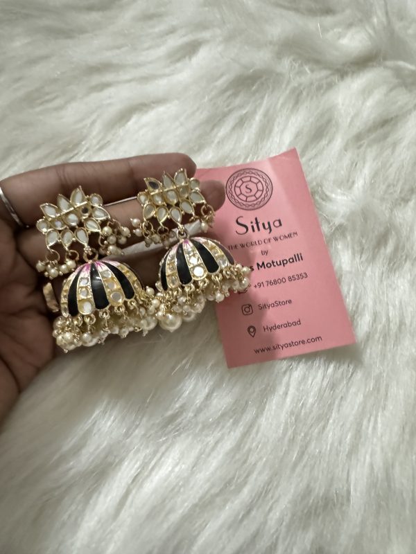 Black meenakari jhumkas