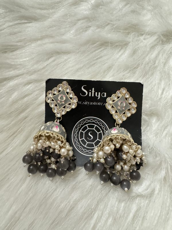 Grey meenakari jhumkas