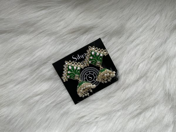 Green Ferra Meena Jhumkas