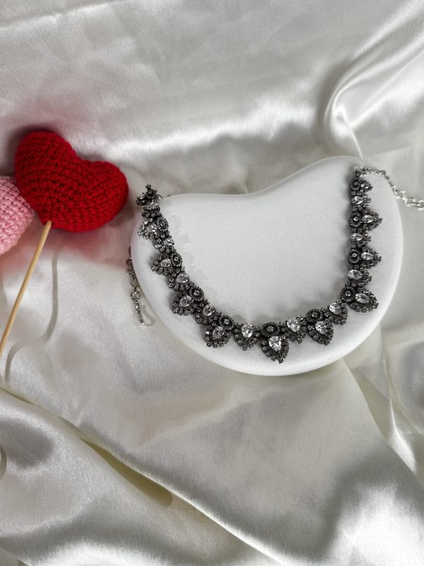 Drop Black metal AD Necklace