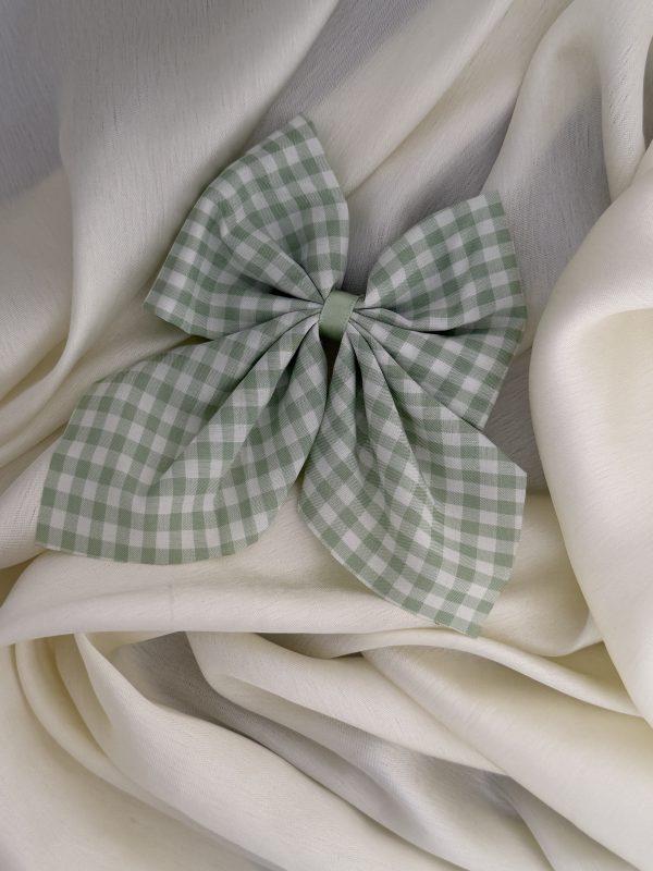 Check Bow Hair Clip – Mint