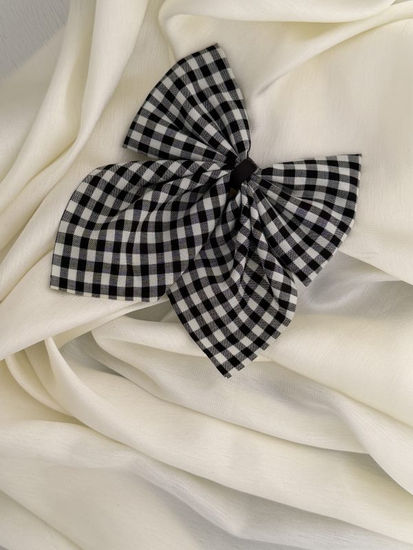 Check Bow Hair Clip – Black