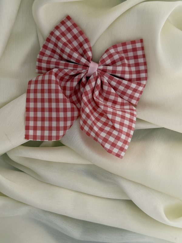 Check Bow Hair Clip – Red